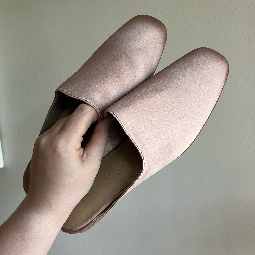 Stuart Weitzman Mulearky mule slide adobe satin pink tan 7.5